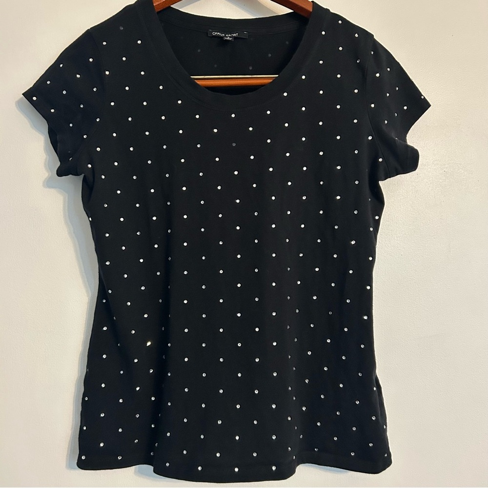 Chaus Sport Women’s Black Short Sleeve Tee with Rhinestones Size Small Sparkle